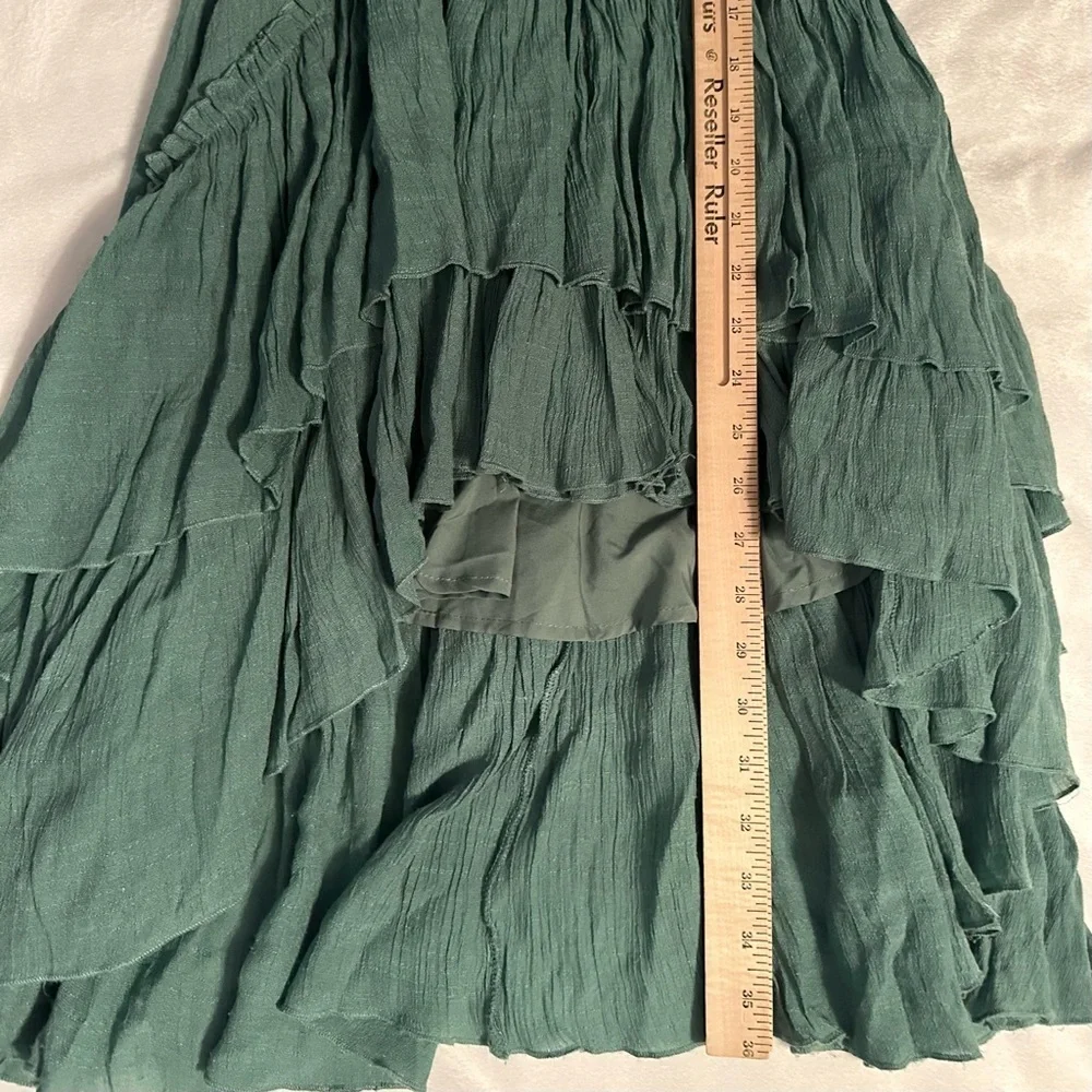 Joyfolie Bohemian High Low Green Tiered Ruffle Dress Girls 6 crochet detail